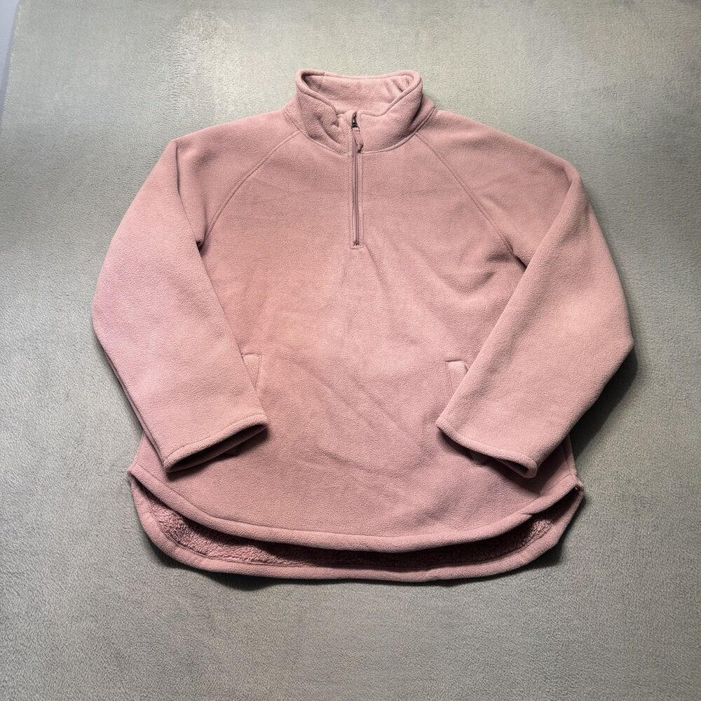 JACHS Girlfriend New York Womens L Pink Fleece Faux Fur 1/4 Zip Pullover Sweater